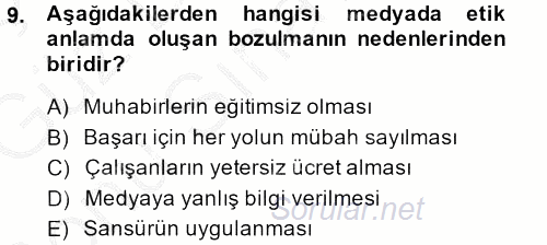 Basın Fotoğrafçılığı 2014 - 2015 Dönem Sonu Sınavı 9.Soru