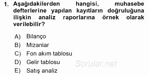 Muhasebe Yazılımları 2015 - 2016 Tek Ders Sınavı 1.Soru