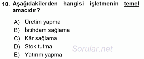 Muhasebe Yazılımları 2015 - 2016 Tek Ders Sınavı 10.Soru