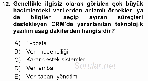 Muhasebe Yazılımları 2015 - 2016 Tek Ders Sınavı 12.Soru