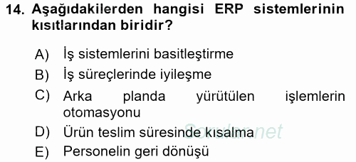 Muhasebe Yazılımları 2015 - 2016 Tek Ders Sınavı 14.Soru