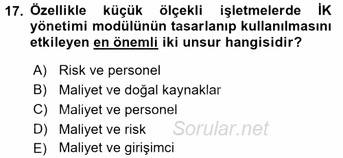 Muhasebe Yazılımları 2015 - 2016 Tek Ders Sınavı 17.Soru