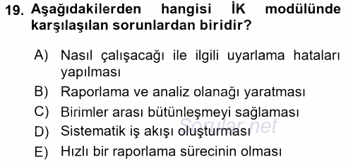 Muhasebe Yazılımları 2015 - 2016 Tek Ders Sınavı 19.Soru