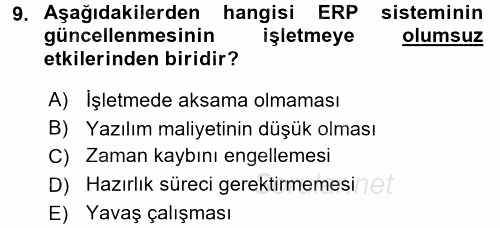 Muhasebe Yazılımları 2015 - 2016 Tek Ders Sınavı 9.Soru