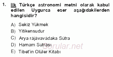 VIII-XIII. Yüzyıllar Türk Edebiyatı 2012 - 2013 Ara Sınavı 1.Soru