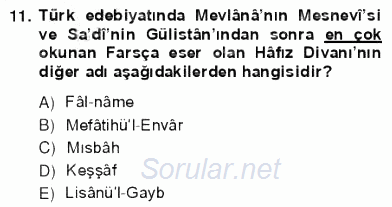 VIII-XIII. Yüzyıllar Türk Edebiyatı 2012 - 2013 Ara Sınavı 11.Soru
