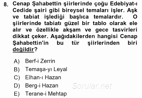 II. Abdülhamit Dönemi Türk Edebiyatı 2016 - 2017 Ara Sınavı 8.Soru