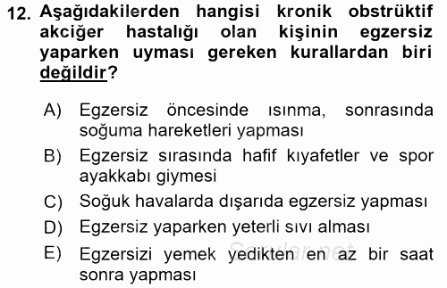 Yaşlılarda Görülebilecek Sorunlar Ve Bakım Hizmetleri 2017 - 2018 Dönem Sonu Sınavı 12.Soru