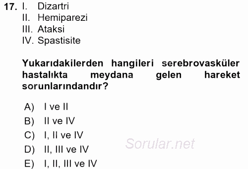 Yaşlılarda Görülebilecek Sorunlar Ve Bakım Hizmetleri 2017 - 2018 Dönem Sonu Sınavı 17.Soru