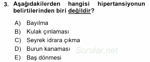 Yaşlılarda Görülebilecek Sorunlar Ve Bakım Hizmetleri 2017 - 2018 Dönem Sonu Sınavı 3.Soru