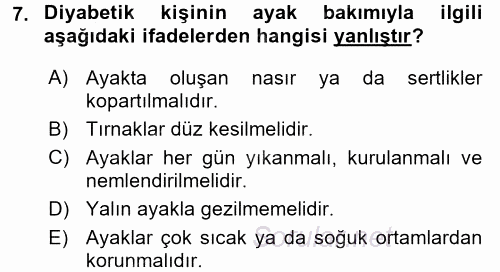 Yaşlılarda Görülebilecek Sorunlar Ve Bakım Hizmetleri 2017 - 2018 Dönem Sonu Sınavı 7.Soru