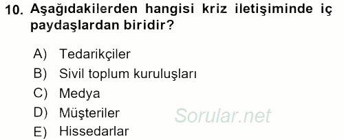 Kriz İletişimi Ve Yönetimi 2015 - 2016 Tek Ders Sınavı 10.Soru