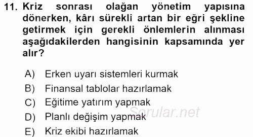 Kriz İletişimi Ve Yönetimi 2015 - 2016 Tek Ders Sınavı 11.Soru