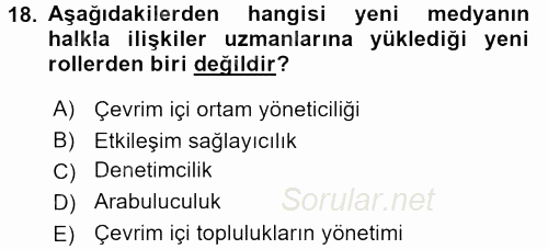 Kriz İletişimi Ve Yönetimi 2015 - 2016 Tek Ders Sınavı 18.Soru