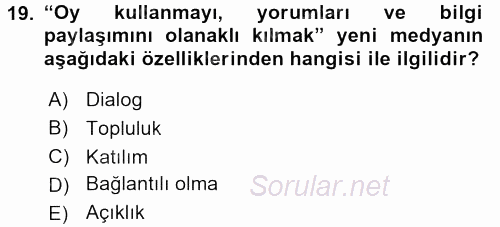 Kriz İletişimi Ve Yönetimi 2015 - 2016 Tek Ders Sınavı 19.Soru