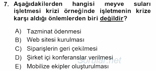 Kriz İletişimi Ve Yönetimi 2015 - 2016 Tek Ders Sınavı 7.Soru