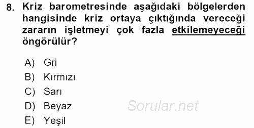Kriz İletişimi Ve Yönetimi 2015 - 2016 Tek Ders Sınavı 8.Soru