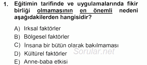 Din Eğitimi Ve Din Hizmetlerinde Rehberlik 2012 - 2013 Dönem Sonu Sınavı 1.Soru