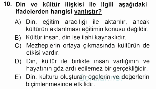 Din Eğitimi Ve Din Hizmetlerinde Rehberlik 2012 - 2013 Dönem Sonu Sınavı 10.Soru