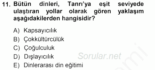 Din Eğitimi Ve Din Hizmetlerinde Rehberlik 2012 - 2013 Dönem Sonu Sınavı 11.Soru