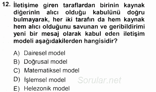 Din Eğitimi Ve Din Hizmetlerinde Rehberlik 2012 - 2013 Dönem Sonu Sınavı 12.Soru