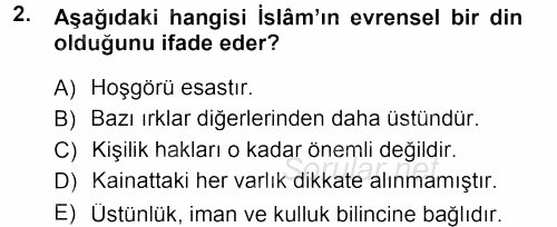 Din Eğitimi Ve Din Hizmetlerinde Rehberlik 2012 - 2013 Dönem Sonu Sınavı 2.Soru