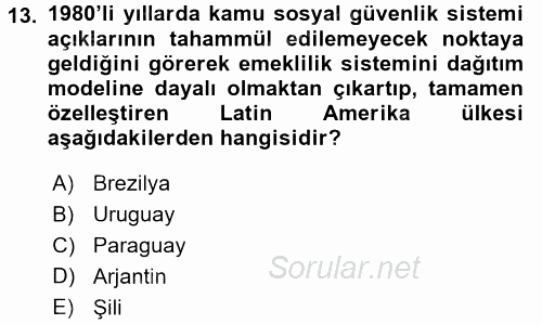 Hayat Sigortaları Ve Bireysel Emeklilik Sistemi 2017 - 2018 Dönem Sonu Sınavı 13.Soru
