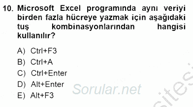 Bilgisayar 1 2012 - 2013 Dönem Sonu Sınavı 10.Soru
