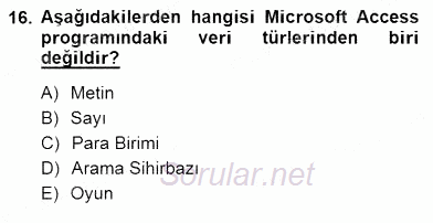Bilgisayar 1 2012 - 2013 Dönem Sonu Sınavı 16.Soru