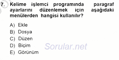 Bilgisayar 1 2012 - 2013 Dönem Sonu Sınavı 7.Soru