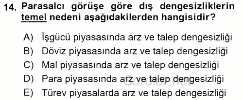 Uluslararası İktisat Politikası 2016 - 2017 Dönem Sonu Sınavı 14.Soru