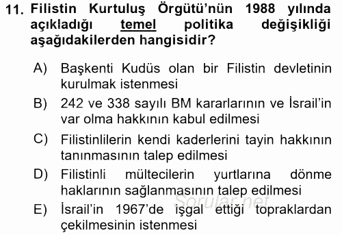 Orta Doğuda Siyaset 2017 - 2018 Dönem Sonu Sınavı 11.Soru