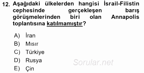 Orta Doğuda Siyaset 2017 - 2018 Dönem Sonu Sınavı 12.Soru