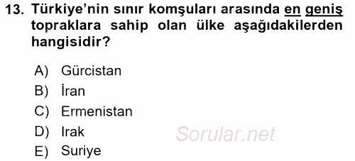 Orta Doğuda Siyaset 2017 - 2018 Dönem Sonu Sınavı 13.Soru