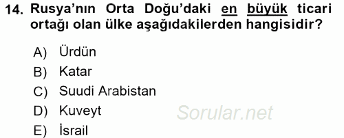 Orta Doğuda Siyaset 2017 - 2018 Dönem Sonu Sınavı 14.Soru