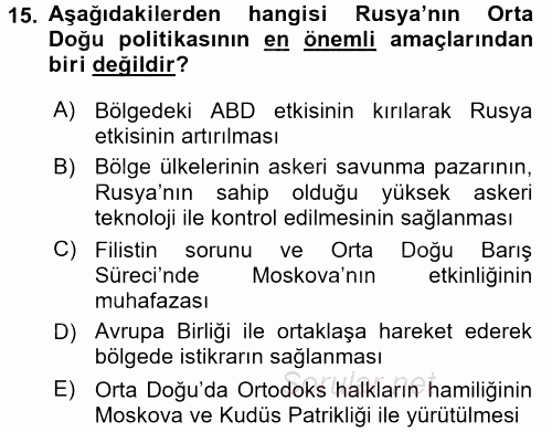 Orta Doğuda Siyaset 2017 - 2018 Dönem Sonu Sınavı 15.Soru