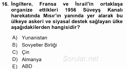 Orta Doğuda Siyaset 2017 - 2018 Dönem Sonu Sınavı 16.Soru