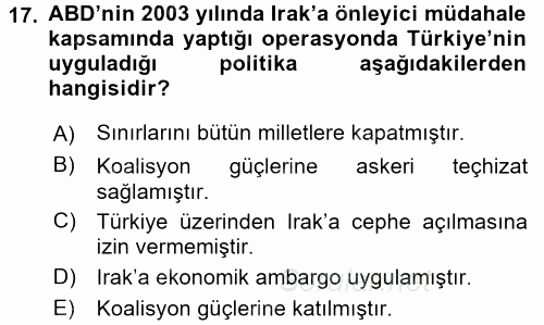 Orta Doğuda Siyaset 2017 - 2018 Dönem Sonu Sınavı 17.Soru