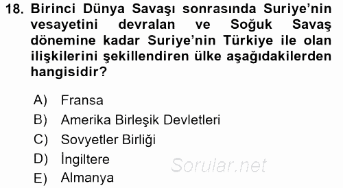 Orta Doğuda Siyaset 2017 - 2018 Dönem Sonu Sınavı 18.Soru