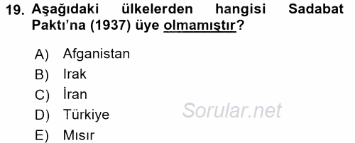 Orta Doğuda Siyaset 2017 - 2018 Dönem Sonu Sınavı 19.Soru