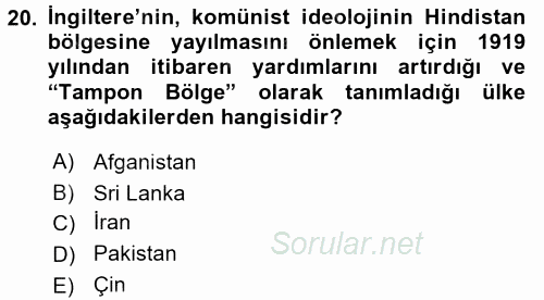 Orta Doğuda Siyaset 2017 - 2018 Dönem Sonu Sınavı 20.Soru