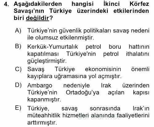 Orta Doğuda Siyaset 2017 - 2018 Dönem Sonu Sınavı 4.Soru