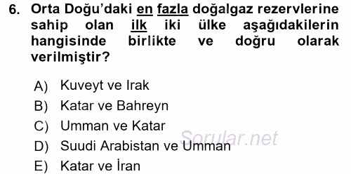 Orta Doğuda Siyaset 2017 - 2018 Dönem Sonu Sınavı 6.Soru