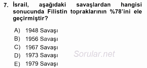 Orta Doğuda Siyaset 2017 - 2018 Dönem Sonu Sınavı 7.Soru