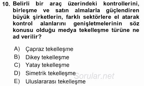 Medya Siyaset Kültür 2016 - 2017 Dönem Sonu Sınavı 10.Soru