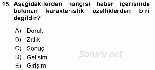 Medya Siyaset Kültür 2016 - 2017 Dönem Sonu Sınavı 15.Soru