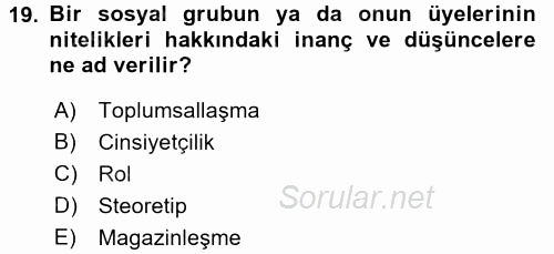 Medya Siyaset Kültür 2016 - 2017 Dönem Sonu Sınavı 19.Soru