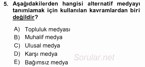 Medya Siyaset Kültür 2016 - 2017 Dönem Sonu Sınavı 5.Soru