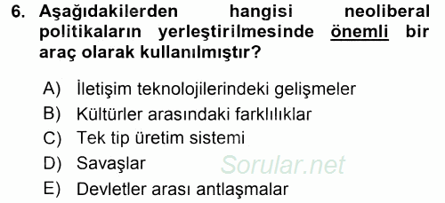 Medya Siyaset Kültür 2016 - 2017 Dönem Sonu Sınavı 6.Soru