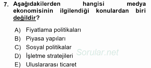 Medya Siyaset Kültür 2016 - 2017 Dönem Sonu Sınavı 7.Soru